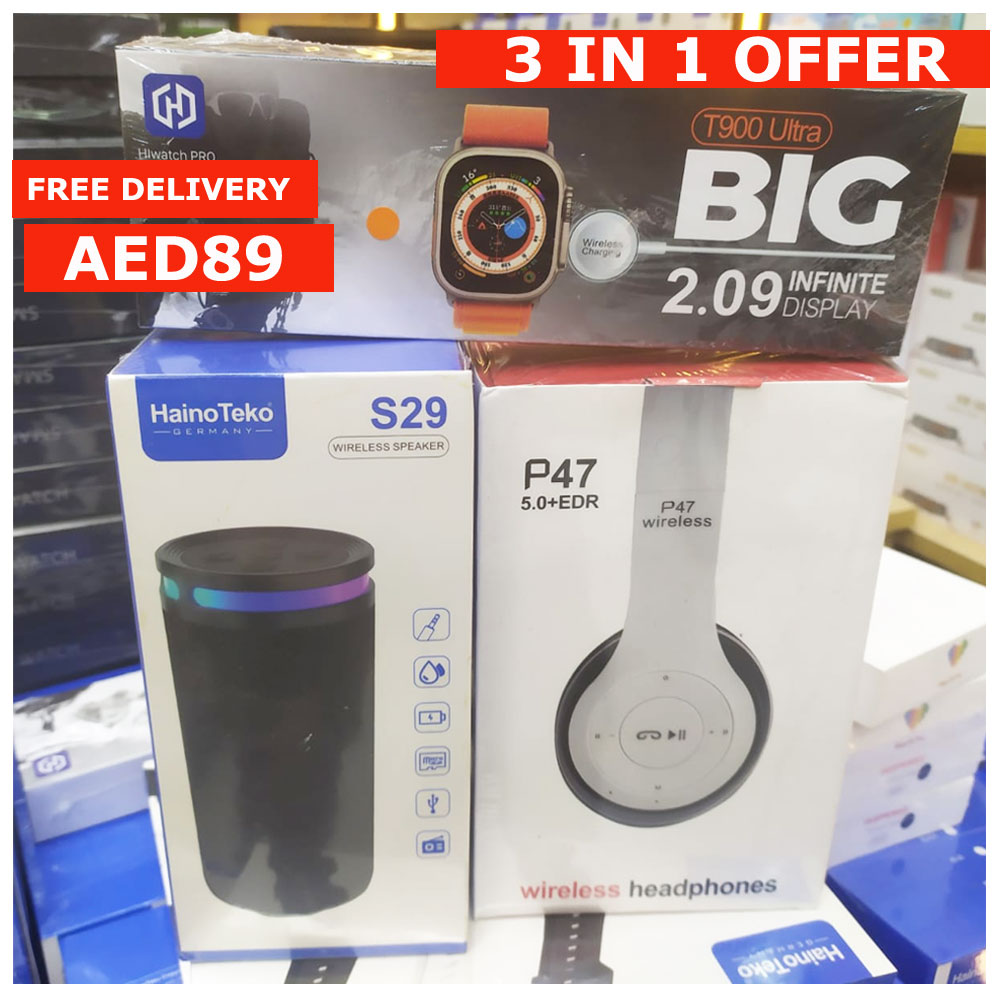 Haino Teko Germany Wireless Speaker s29 + T900 Ultra Smartwatch + P47 Wireless Headset