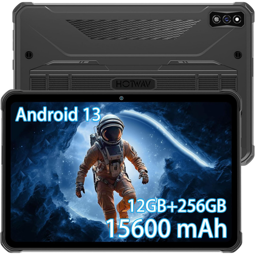HOTWAV R7 Rugged Tablet Android 13, 15600mAh 10.1 Inch HD+ 12GB+256GB/(2TB TF) Waterproof Tablet PC, 16MP+16MP Camera Octa-Core IP68&IP69K/Dual SIM 4G/LTE/5G WiFi/Face ID/GPS/OTG/Widevine L1 (Gray) 