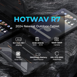 HOTWAV R7 Rugged Tablet Android 13, 15600mAh 10.1 Inch HD+ 12GB+256GB/(2TB TF) Waterproof Tablet PC, 16MP+16MP Camera Octa-Core IP68&IP69K/Dual SIM 4G/LTE/5G WiFi/Face ID/GPS/OTG/Widevine L1 (Gray) 