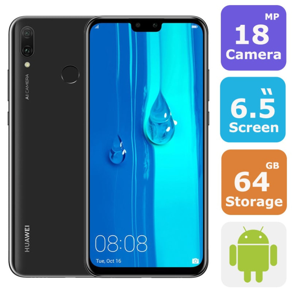 Huawei Y9 2019 Dual Sim Smartphone(Android 8.1,6.5 Inch,4G+WiFi,64GB+4GB) + SanDisk Ultra 128GB Micro SD XC1 Card