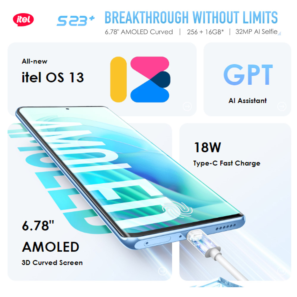 Itel S23+ Dual SIM Smartphone 16GB* RAM 256GB 4G