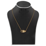 Milano 18K Gold Plated Lock Design Necklace, M44 - Silver + Band watch