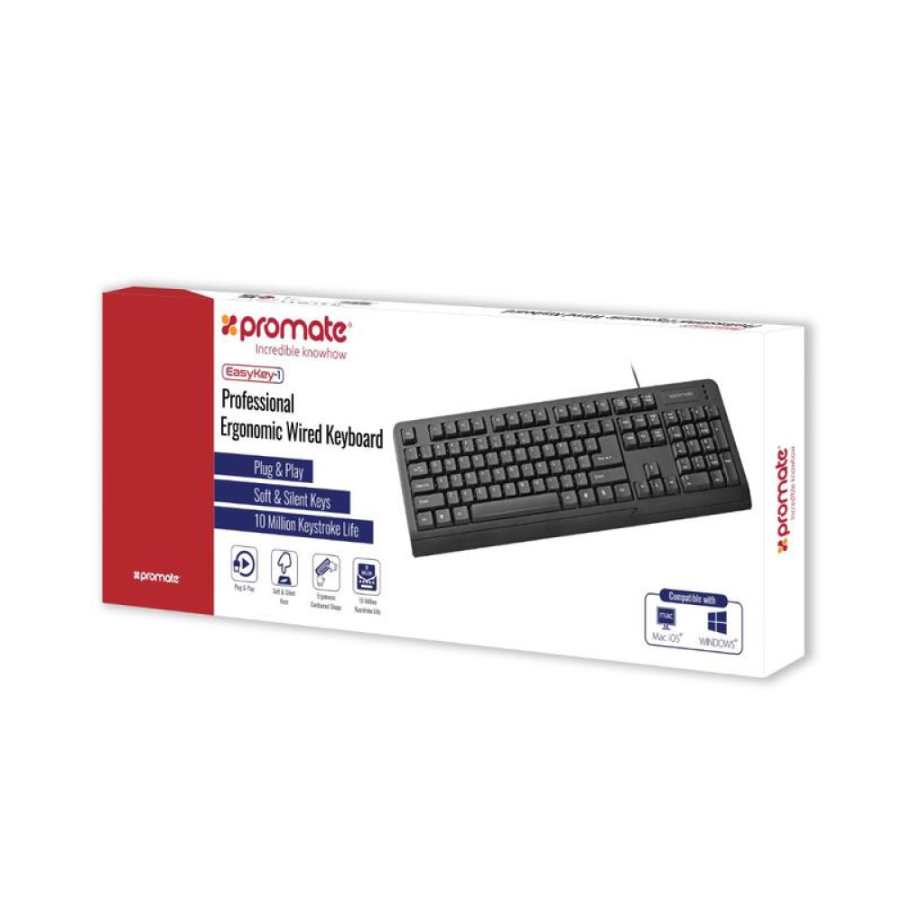Promate EasyKey-1 Professional Ergonomic Wired Keyboard