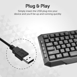 Promate EasyKey-3 Sleek Ergonomic Multimedia Wired Keyboard & Mouse