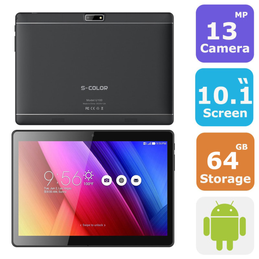 S-COLOR U100 Dual sim Tablets (Android 8.1,10.1 Inch, 4G+WiFi,64GB+4GB)
