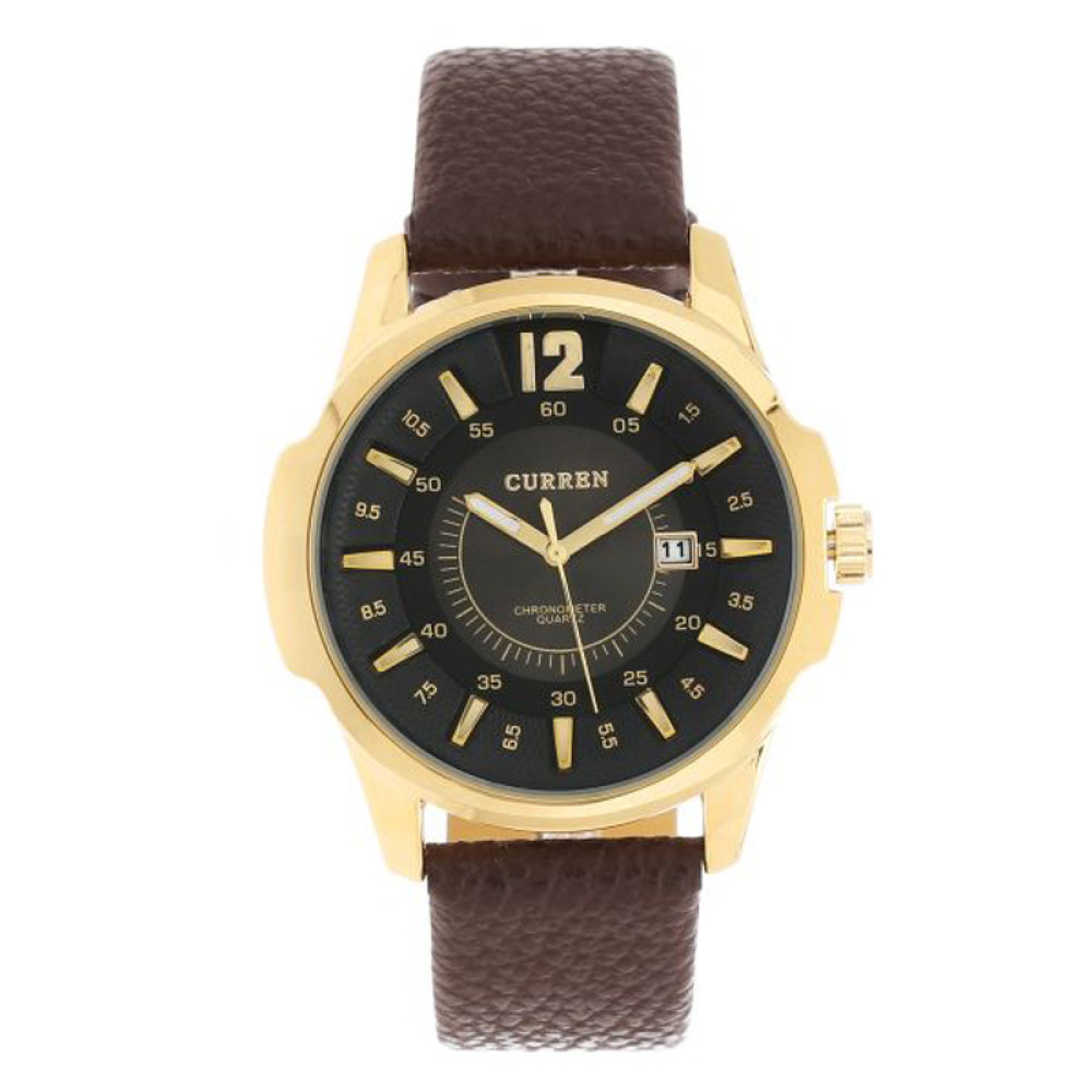 Curren 8123 Mens  Black Dial Leather Band Watch 