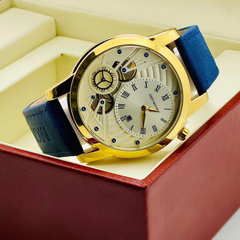 Keep Moving Men's Leather Mechanical Watch