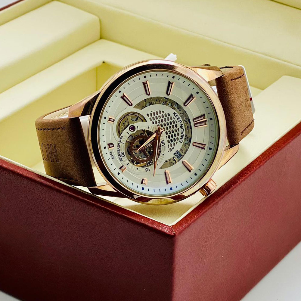 Keep Moving Men's Leather Mechanical Watch - K2029