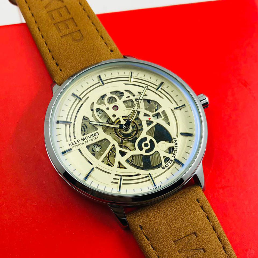 Keep Moving Men's Leather Mechanical Watch