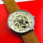 Keep Moving Men's Leather Mechanical Watch